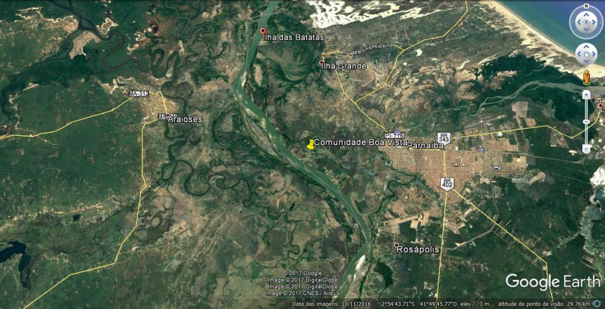 Área da comunidade e local do conflito